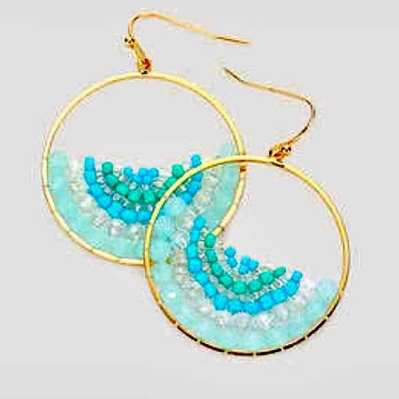 🍒3/$30 New Aqua Seed Bead Open Hoops - Picture 1 of 3